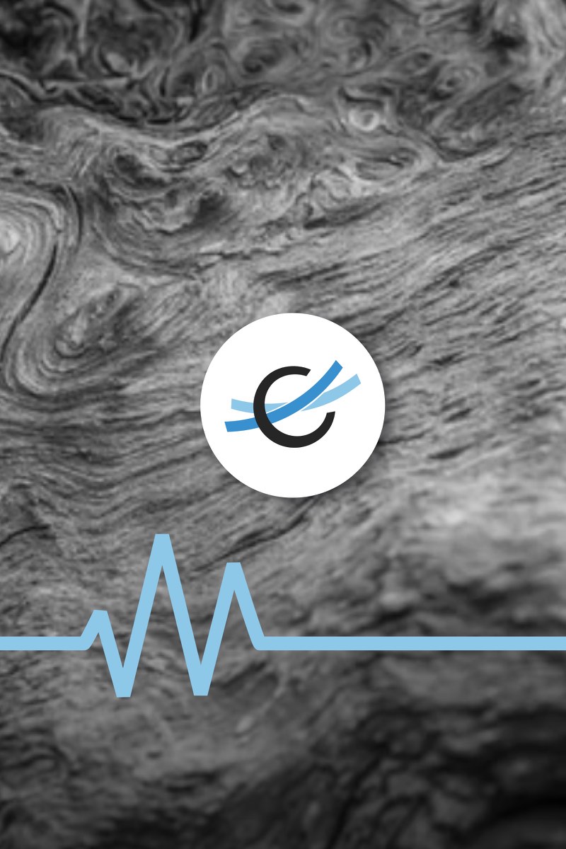 Climeworks-Signet auf einer schwarz-weissen Strömungsstruktur